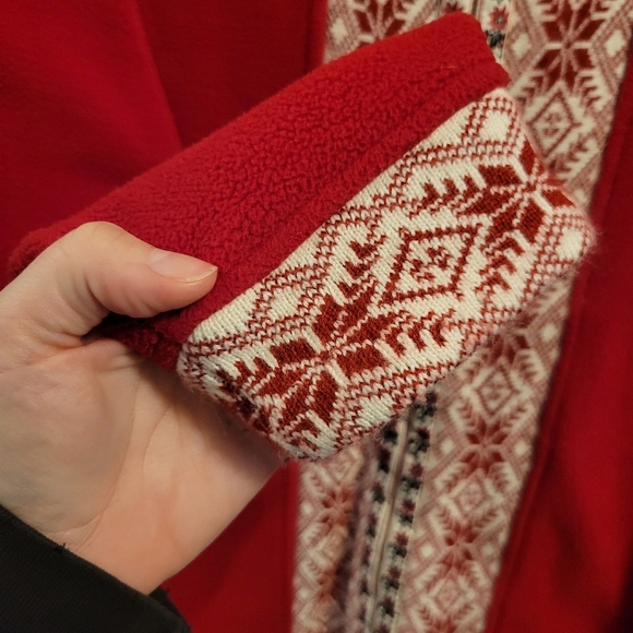 L.L. Bean Red Nordic Fair Isle Full Zip Fleece Jacket - Picture 4 of 11